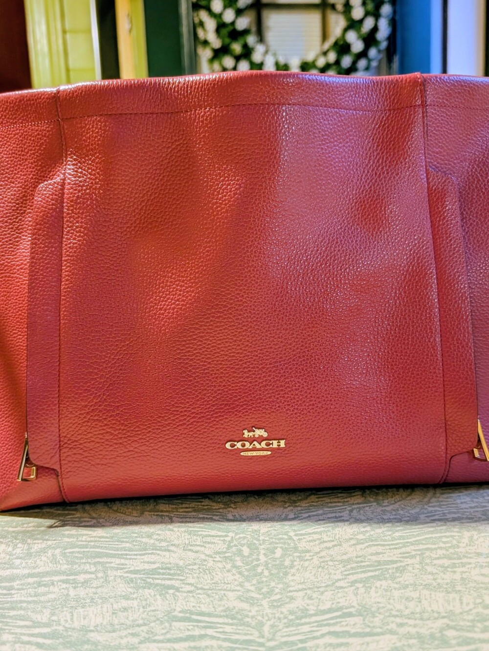 Coach Pink Pebbled Leather Tote with Gold Logo